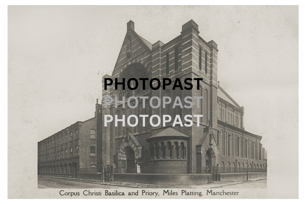 Old postcard of Corpus Christi Basilica and Priory, Miles Platting, Manchester
