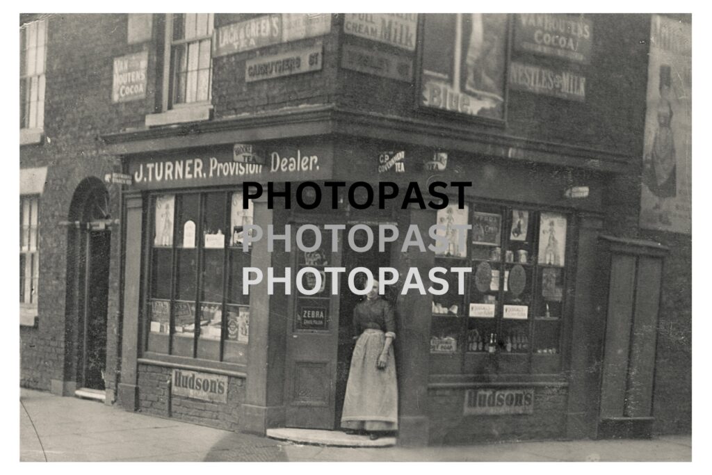 Old postcard of J. Turner, Provision Dealer, Curruthers Street, Ancoats, Manchester