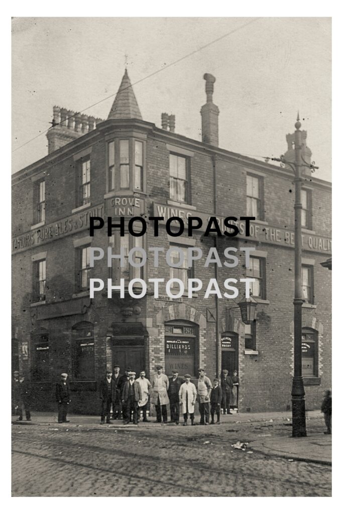 Old postcard of The Grove Inn Public House, Every Street, Ancoats, Manchester