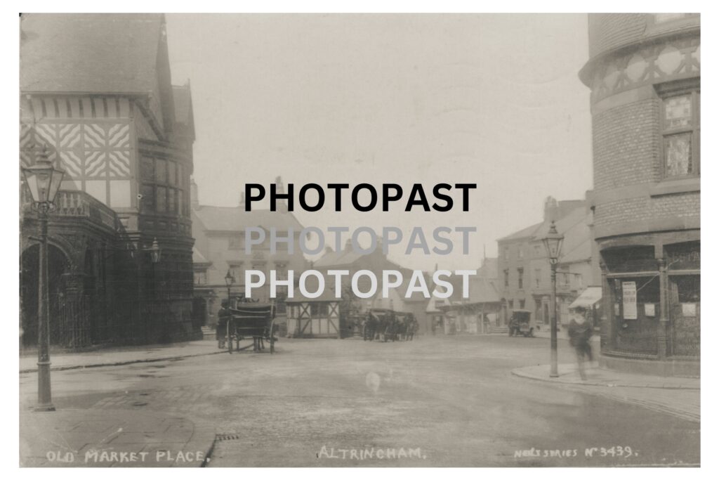 Old postcard of The Old Market Place, Altrincham