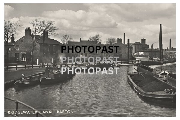 Old postcard of barges on The Bridgewater Canal, Barton, Eccles, Manchester
