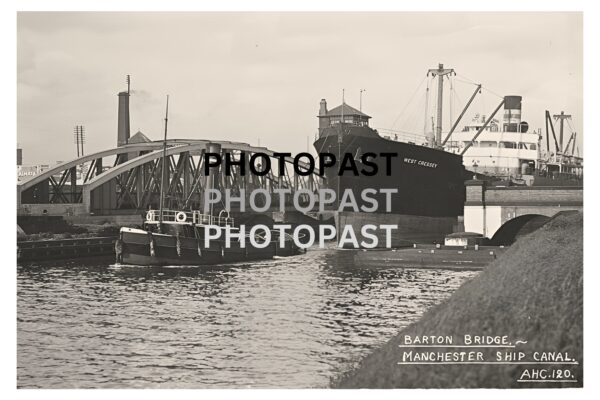 Old postcard of SS West Cressey Passing Through Barton, Manchester Ship Canal, Manchester