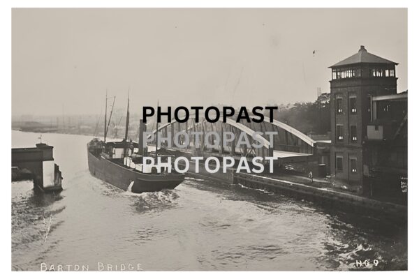 Old postcard of Ship passing through Barton Swing Bridge (Outbound), Manchester Ship Canal, Manchester