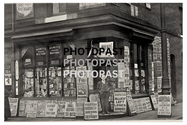 Old postcard showing Jack Street Newsagents, Ardwick, Manchester