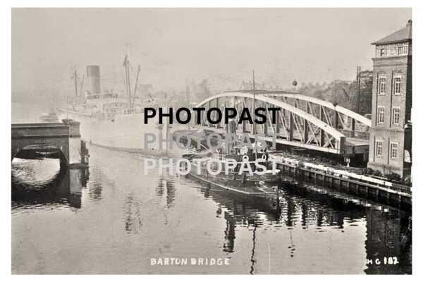 Old postcard showing Ship Passing Through Barton Swing Bridge (Inwards), Manchester Ship Canal, Barton, Eccles, Manchester