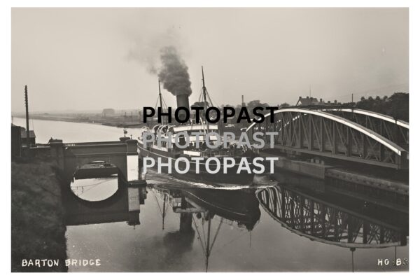 Old image showing Ship Passing Through Barton Swing Bridge, Manchester Ship Canal, Barton, Eccles, Manchester