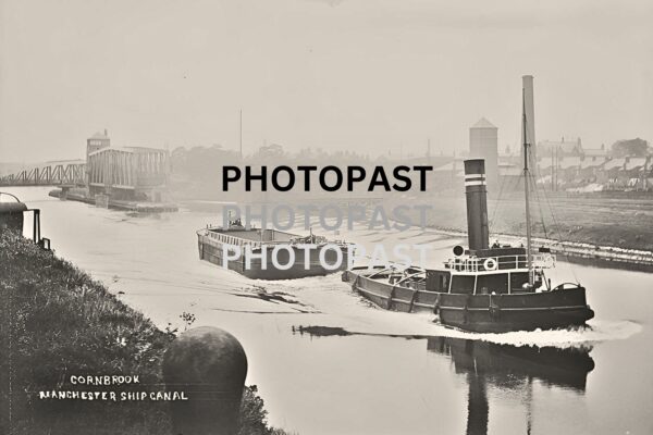 Old postcard showing MSC Tug Pulling a Barge at Barton, Manchester Ship Canal, Eccles, Manchester