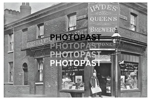 Old postcard of Spooners Off-licence, Sycamore Street, Cheetham Hill, Manchester